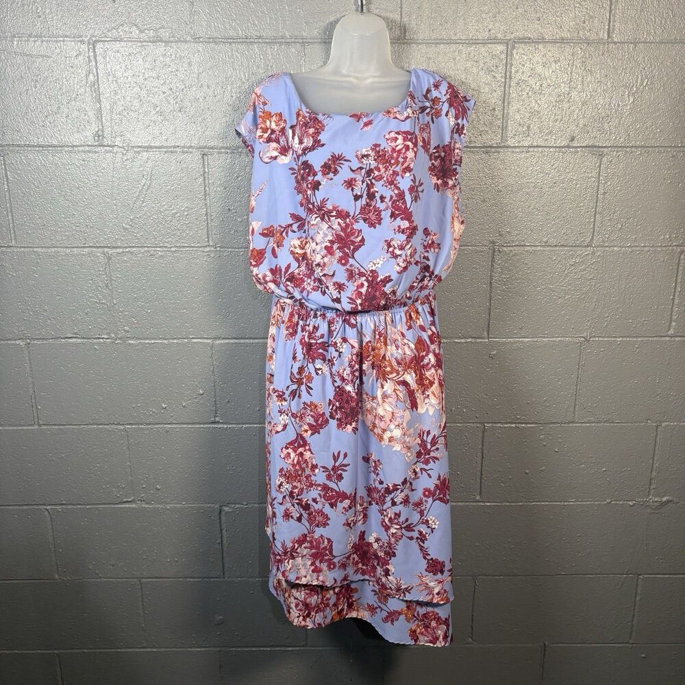 Adrianna Papell Dress Womens 22W Floral Blue Pink Wedding Guest Plus Midi